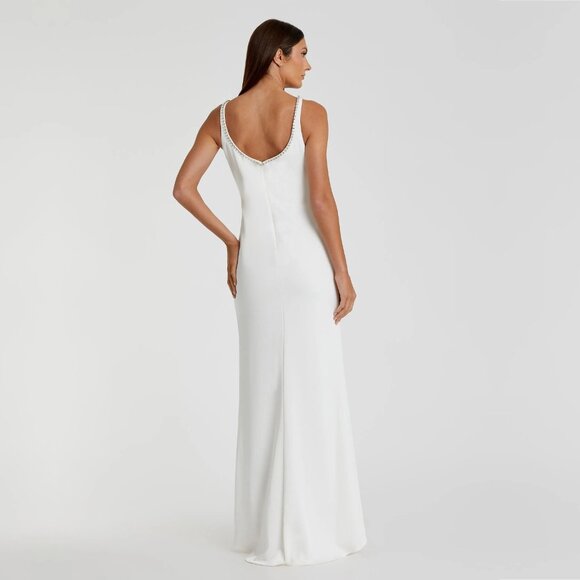 FLAW - Mac Duggal Sleeveless Crystal Scoop Neckline Column Gown White 10 #A0087 - Picture 5 of 13